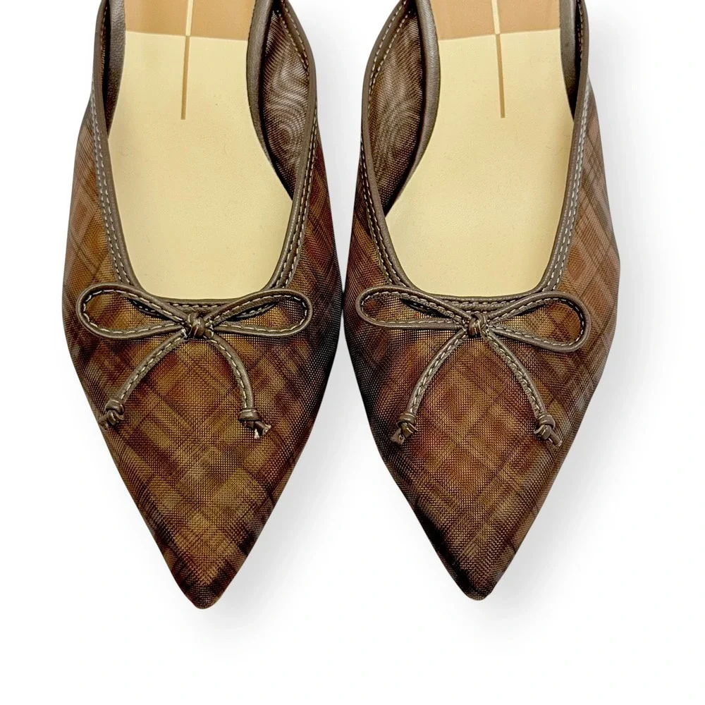 NIB Dolce Vita Cleo Mesh Kitten Heel 7M Cognac/Plaid Bow Academia Anthropologie